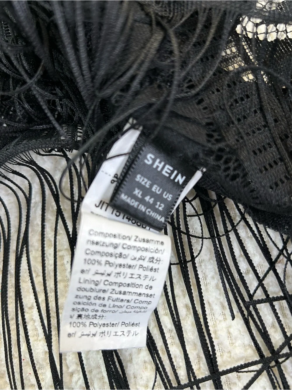SHEIN Black Fringe Lace Crop Top XL Boho Festival Geometric